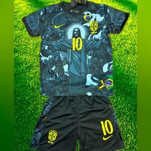 Neymar Jr Youth Jersey Retro Brazil Kit (Jersey + Shorts) Kids Sets SMALL (6-7)